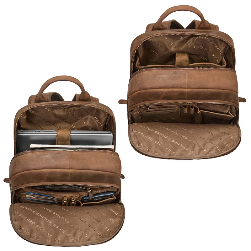 "Rio" Premium Leder-Rucksack mit Laptopfach 15.6 Zoll für Herren