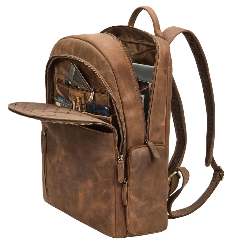"Rio" Premium Leder-Rucksack mit Laptopfach 15.6 Zoll für Herren