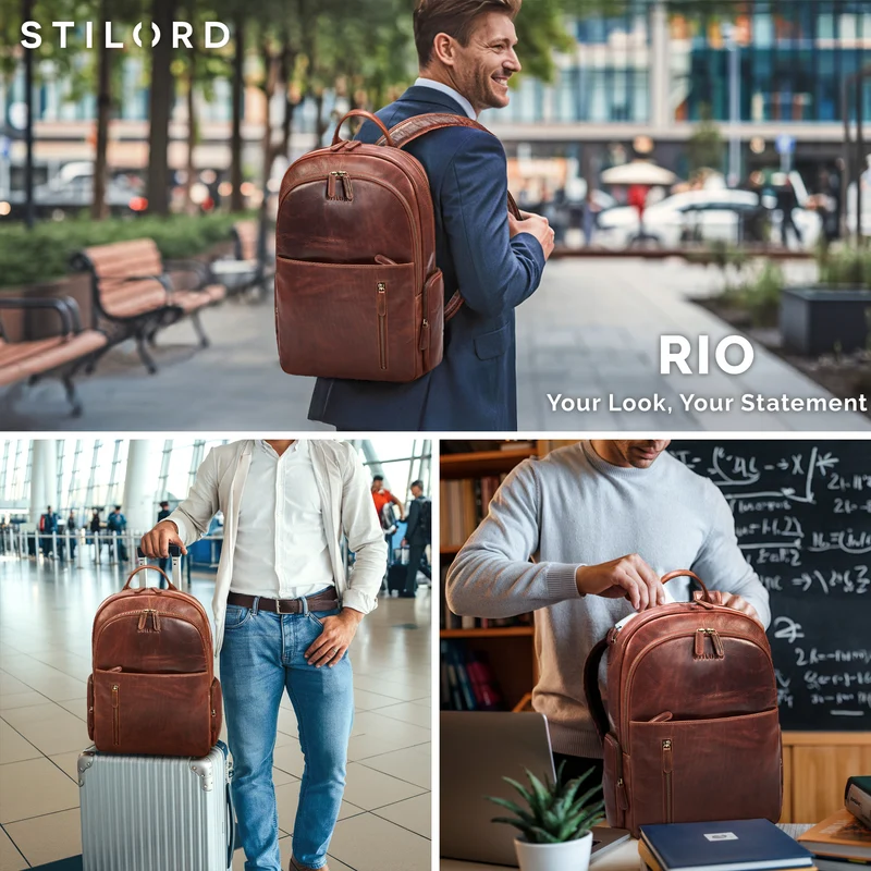 "Rio" Premium Leder-Rucksack mit Laptopfach 15.6 Zoll für Herren