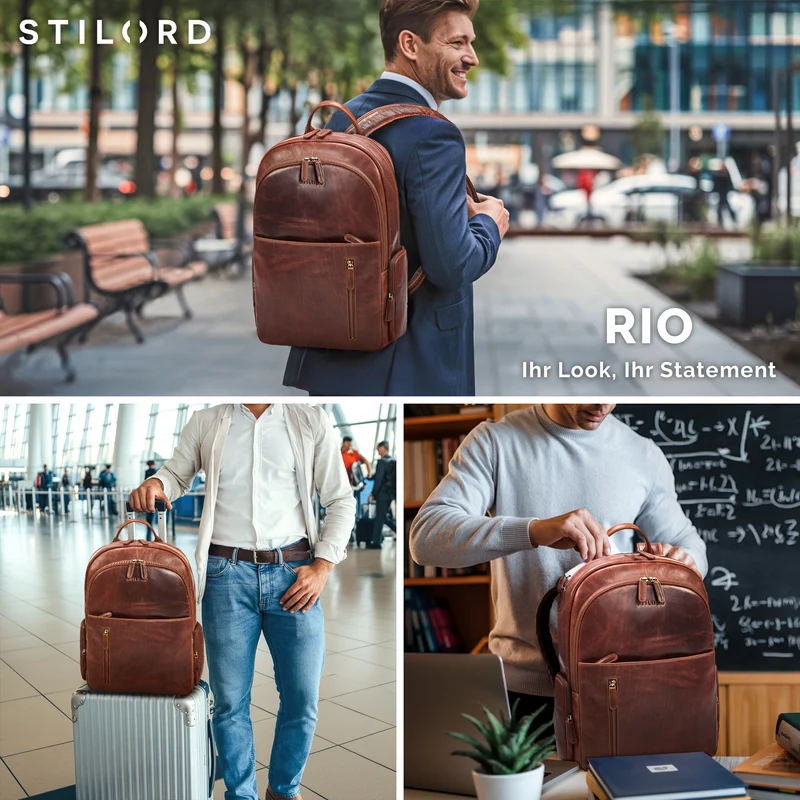 "Rio" Premium Leder-Rucksack mit Laptopfach 15.6 Zoll für Herren
