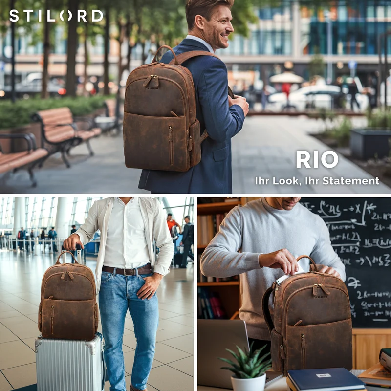 "Rio" Premium Leder-Rucksack mit Laptopfach 15.6 Zoll für Herren