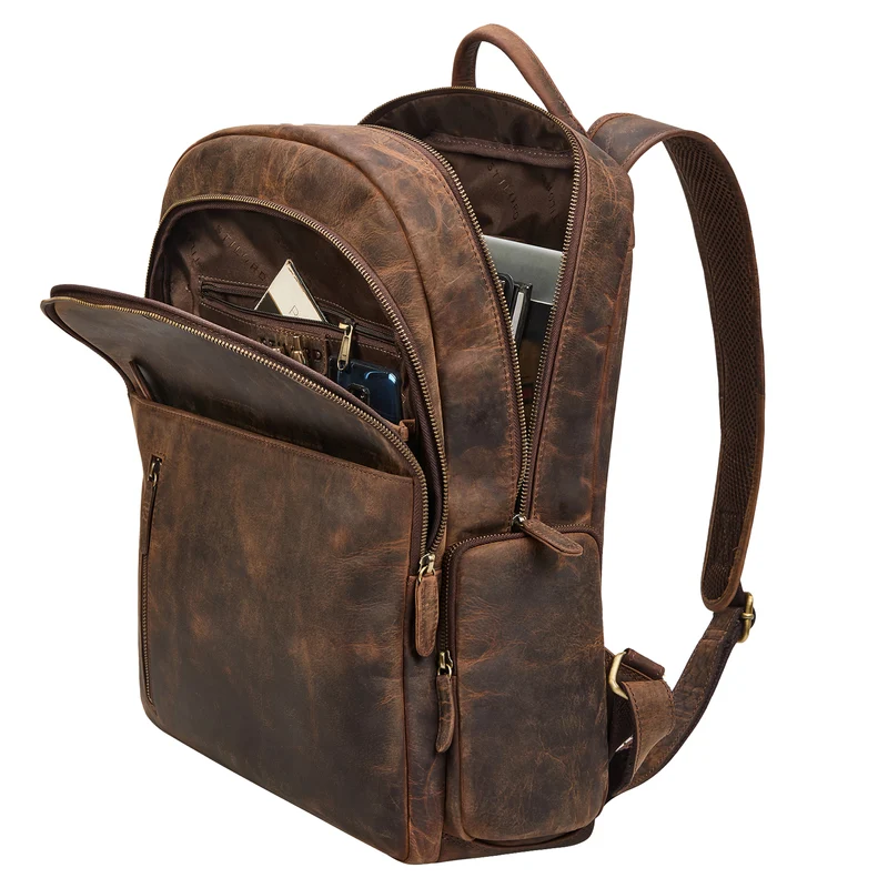 "Rio" Premium Leder-Rucksack mit Laptopfach 15.6 Zoll für Herren
