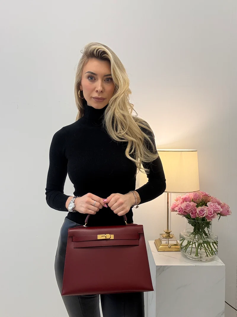 Hermes Vintgae Kelly 32 Burgunderrotes Boxleder 1993