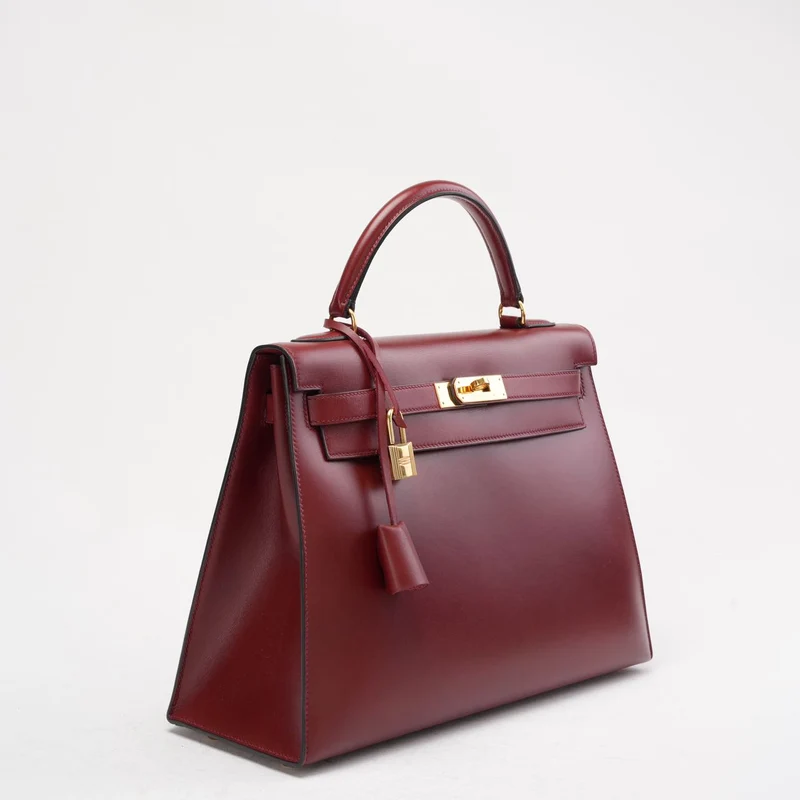 Hermes Vintgae Kelly 32 Burgunderrotes Boxleder 1993