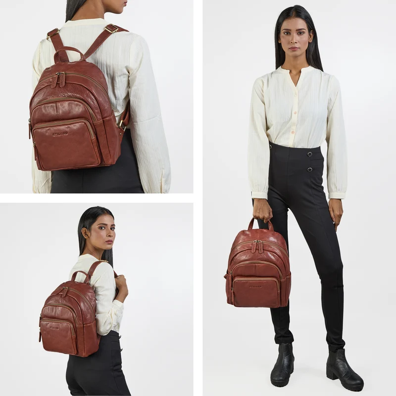 "Bea" Lederrucksack Damen Echtleder Elegant Cityrucksack mittelgroß