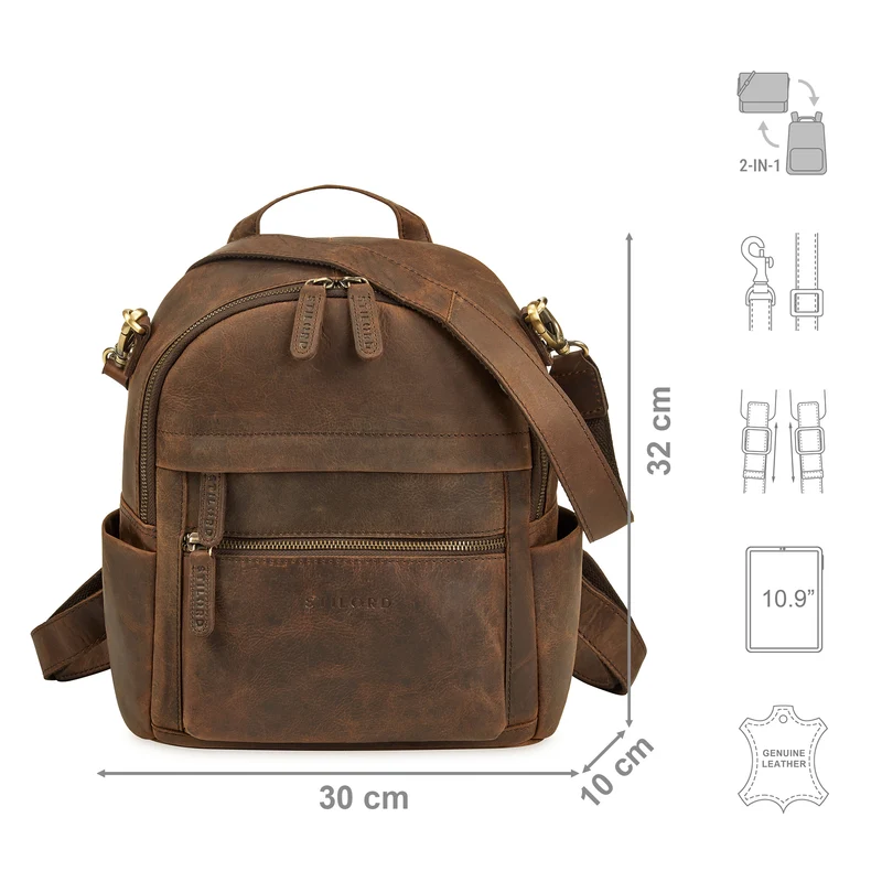 "Regina" 2-in-1 Rucksack-Tasche 2 in 1 Damen Echt Leder Klein