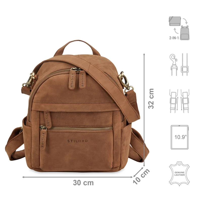 "Regina" 2-in-1 Rucksack-Tasche 2 in 1 Damen Echt Leder Klein