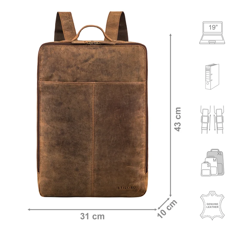 "Livius" Schmaler Lederrucksack Herren & Damen XL Laptop 15 - 19 Zoll
