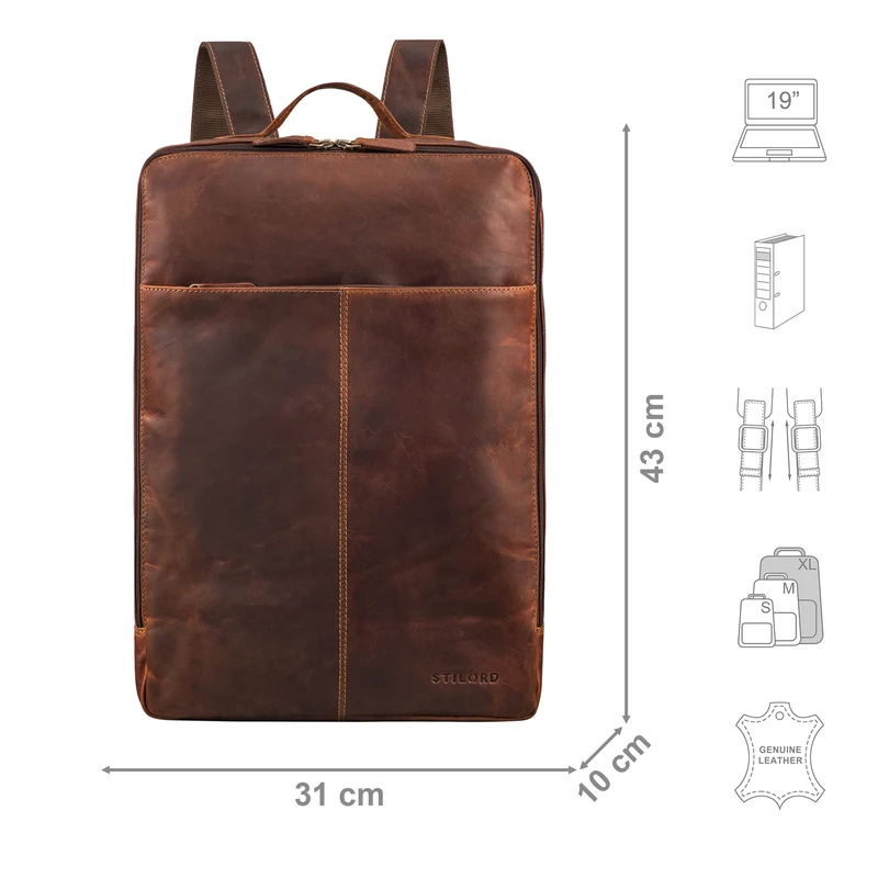 "Livius" Schmaler Lederrucksack Herren & Damen XL Laptop 15 - 19 Zoll