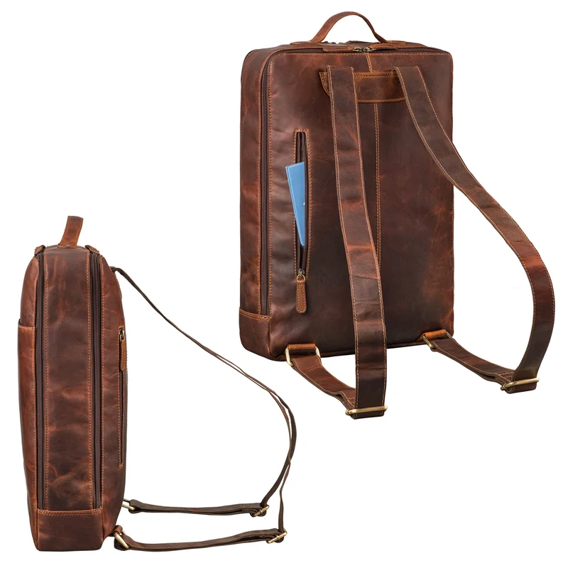 "Livius" Schmaler Lederrucksack Herren & Damen XL Laptop 15 - 19 Zoll