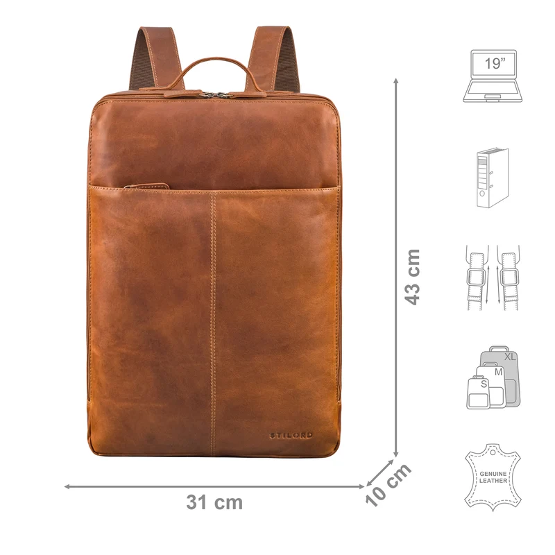 "Livius" Schmaler Lederrucksack Herren & Damen XL Laptop 15 - 19 Zoll