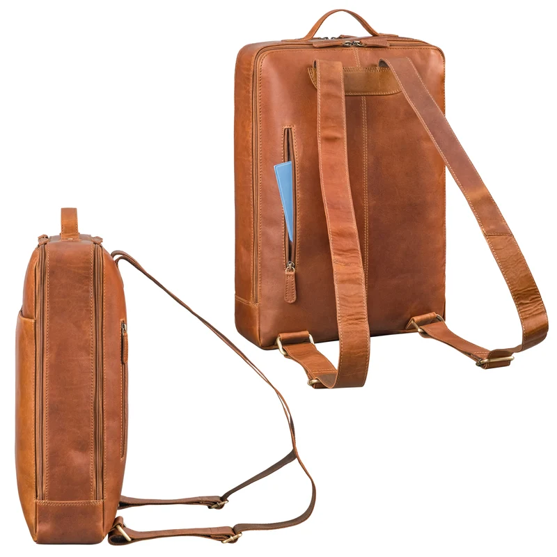 "Livius" Schmaler Lederrucksack Herren & Damen XL Laptop 15 - 19 Zoll