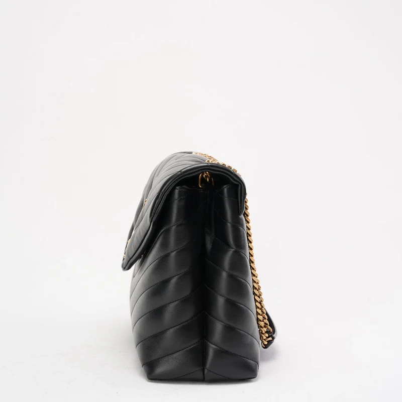 Schwarze Loulou Schultertasche von Saint Laurent (mittelgroß)