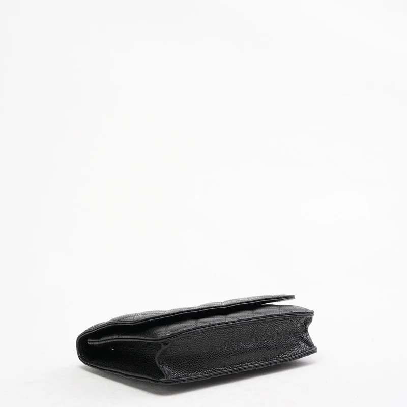 Chanel Schwarze klassische Brieftasche mit Kette (WOC) Caviar 2015