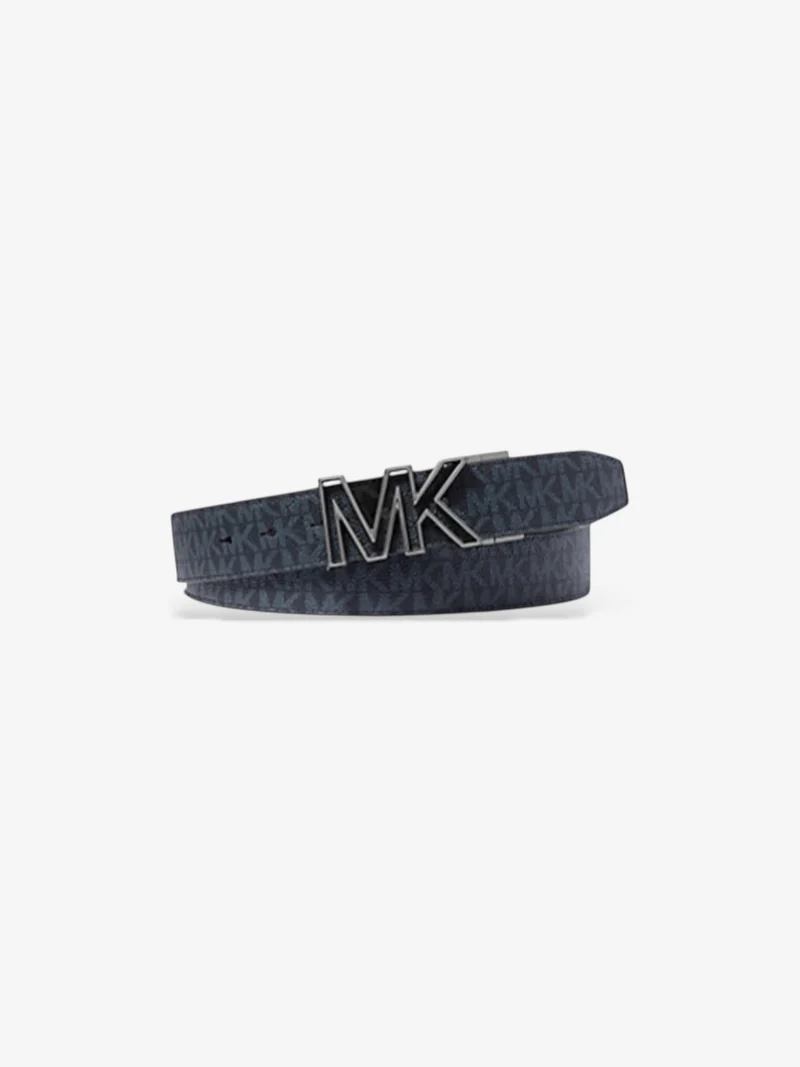 Michael Kors Wendegürtel Admire Blue – Logo-Canvas mit Gunmetal Schnalle