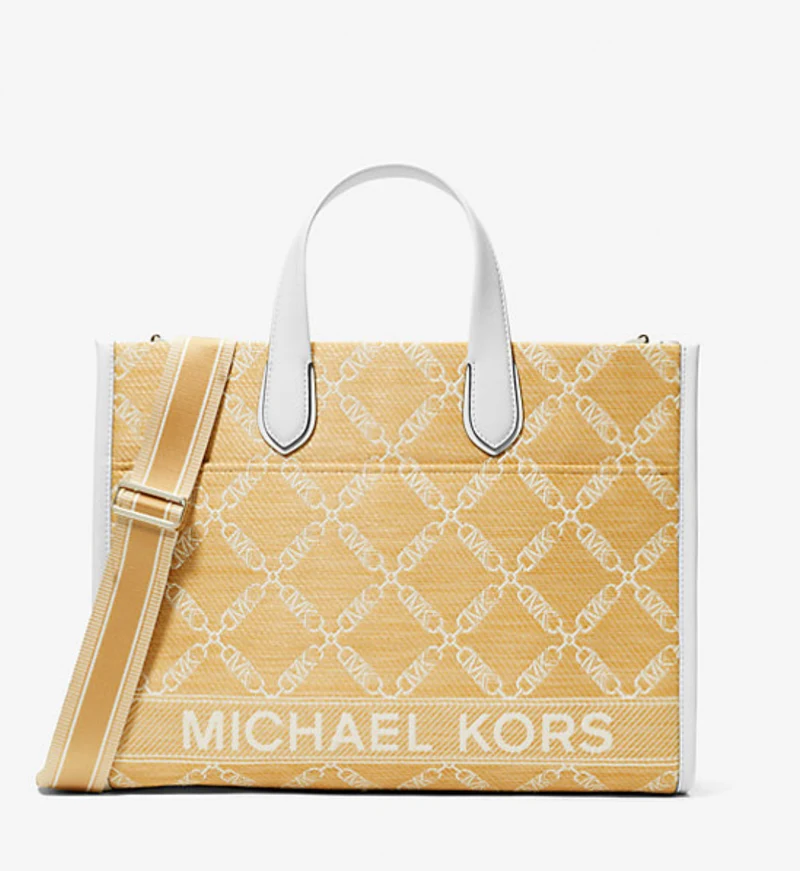 Michael Kors Gigi Large Empire Logo Jacquard Tote Bag pale beige