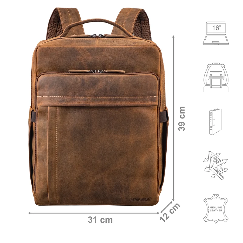 "Aldo" Echt-Leder Rucksack Damen und Herren für Laptop 15 - 16 Zoll