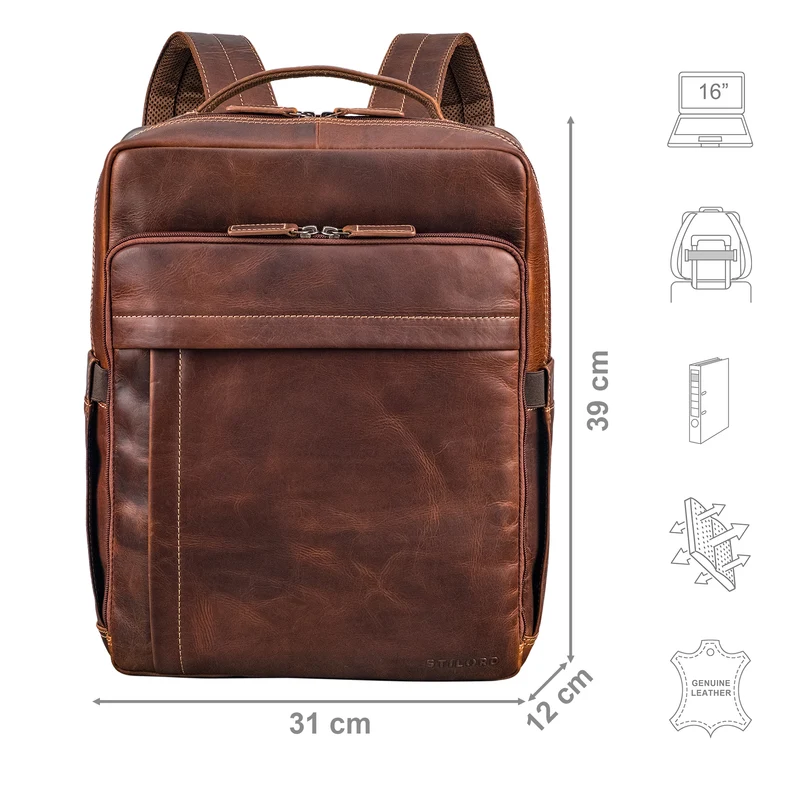 "Aldo" Echt-Leder Rucksack Damen und Herren für Laptop 15 - 16 Zoll