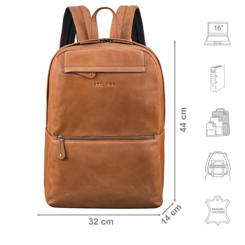 "Benedict" Echt Lederrucksack Damen und Herren Laptopfach 15 - 16 Zoll