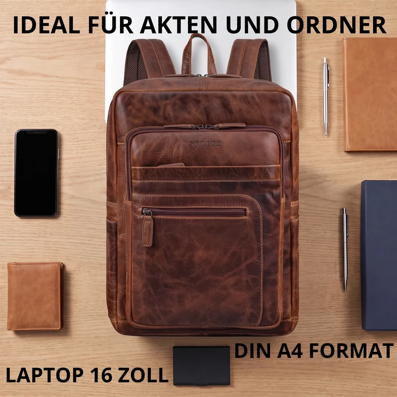 "Gilbert" Großer Leder Rucksack Herren Laptop 15 - 16 Zoll