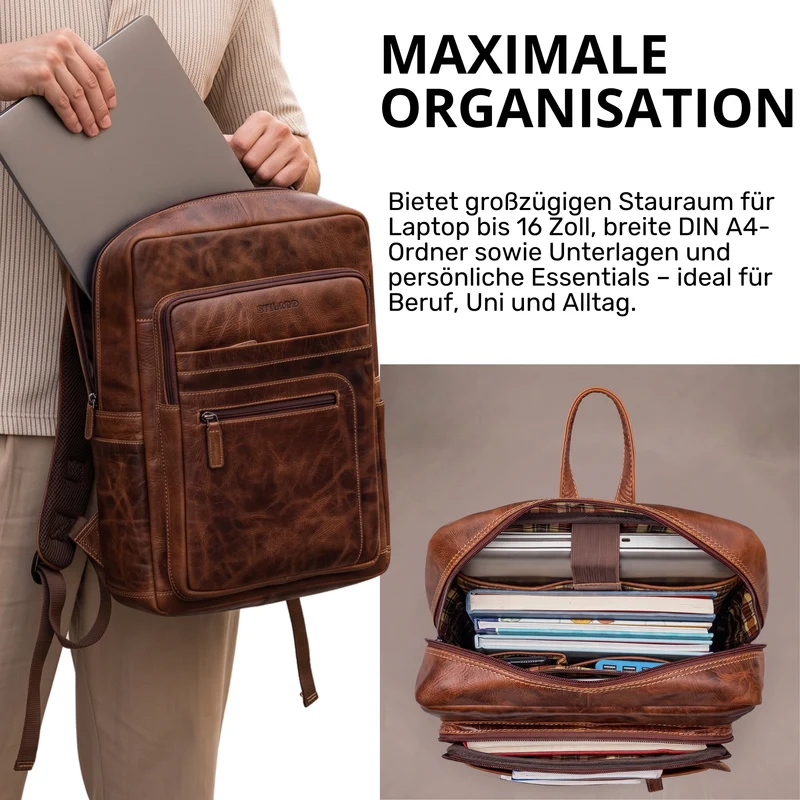 "Gilbert" Großer Leder Rucksack Herren Laptop 15 - 16 Zoll