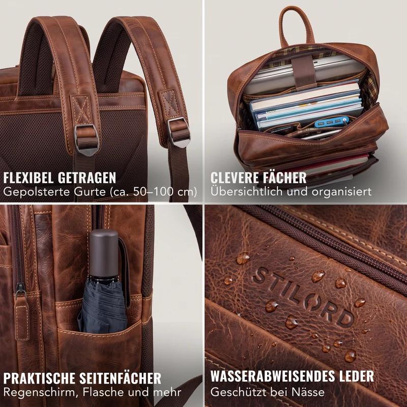 "Gilbert" Großer Leder Rucksack Herren Laptop 15 - 16 Zoll
