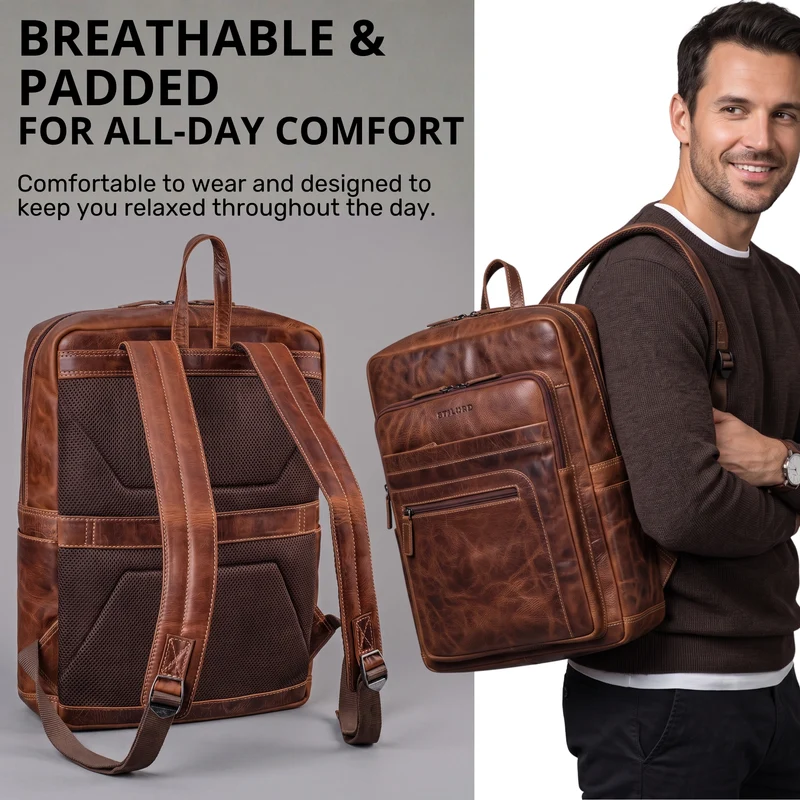 "Gilbert" Großer Leder Rucksack Herren Laptop 15 - 16 Zoll
