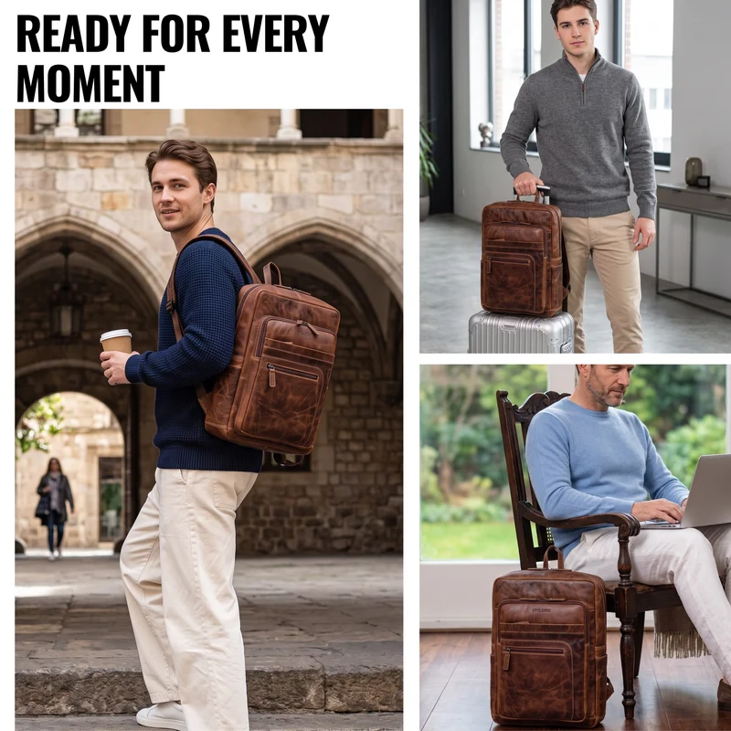 "Gilbert" Großer Leder Rucksack Herren Laptop 15 - 16 Zoll