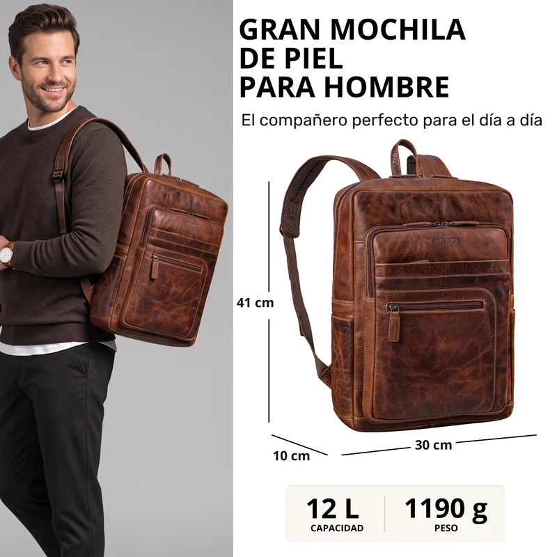 "Gilbert" Großer Leder Rucksack Herren Laptop 15 - 16 Zoll