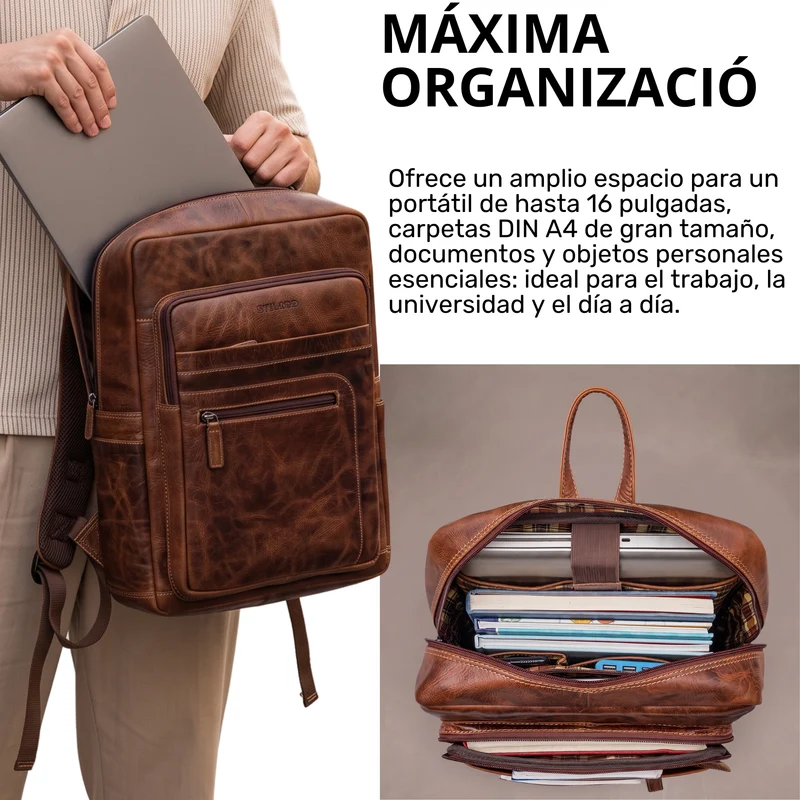 "Gilbert" Großer Leder Rucksack Herren Laptop 15 - 16 Zoll
