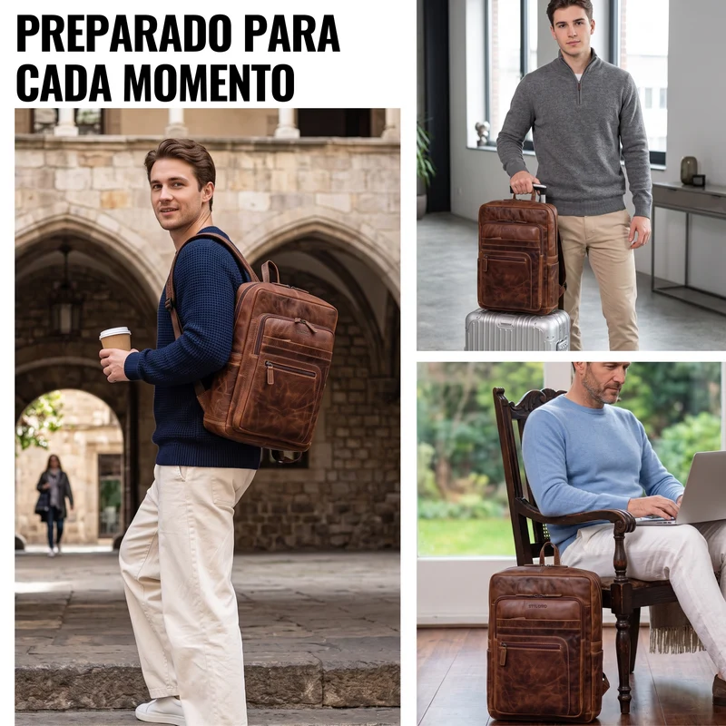 "Gilbert" Großer Leder Rucksack Herren Laptop 15 - 16 Zoll