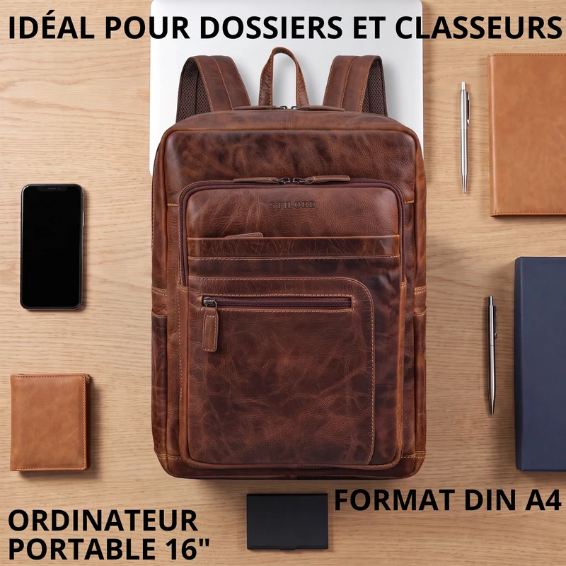 "Gilbert" Großer Leder Rucksack Herren Laptop 15 - 16 Zoll