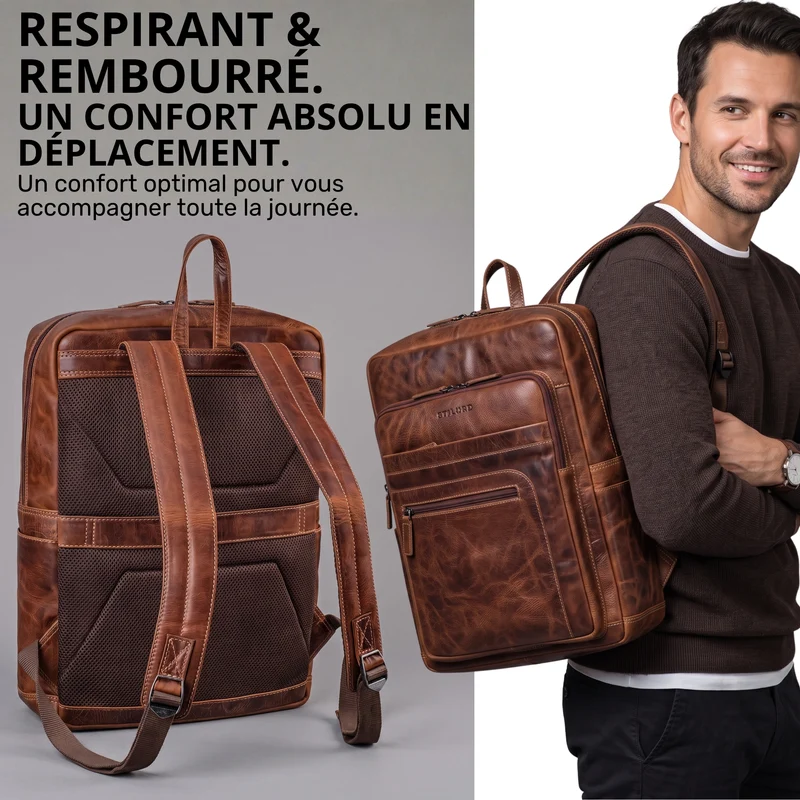 "Gilbert" Großer Leder Rucksack Herren Laptop 15 - 16 Zoll