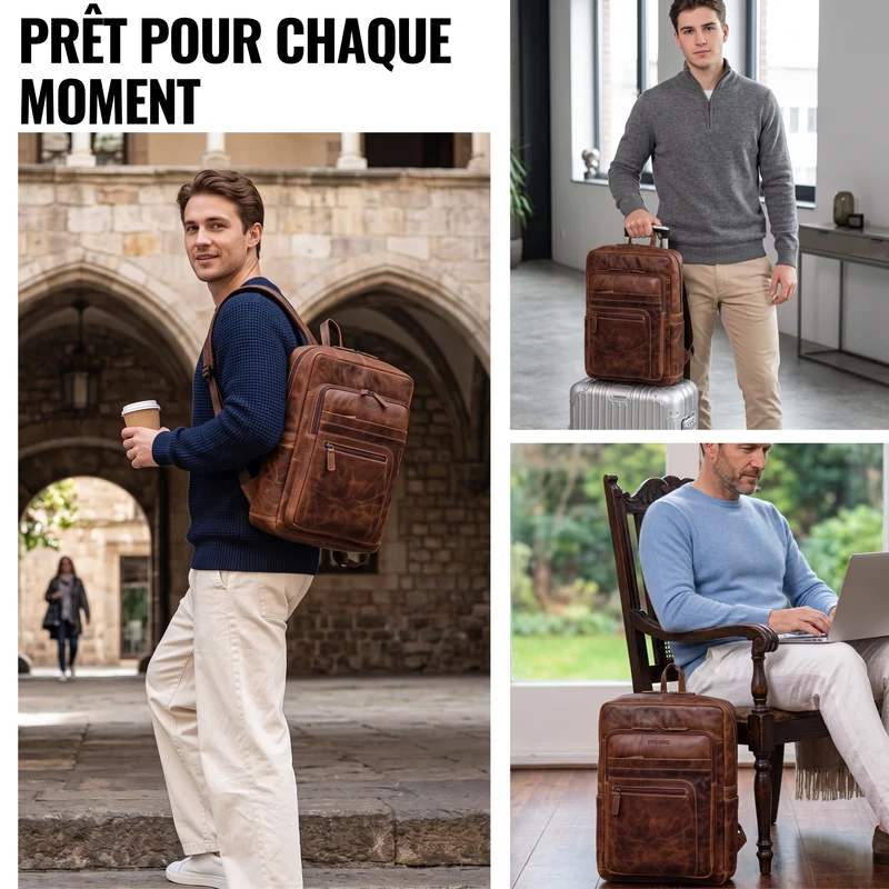 "Gilbert" Großer Leder Rucksack Herren Laptop 15 - 16 Zoll