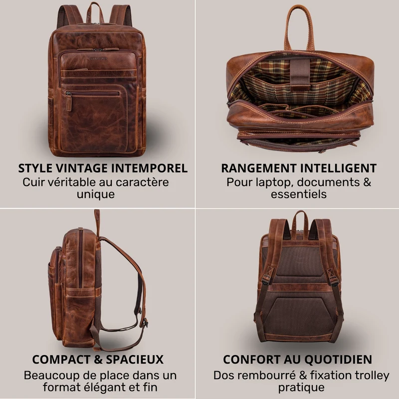 "Gilbert" Großer Leder Rucksack Herren Laptop 15 - 16 Zoll