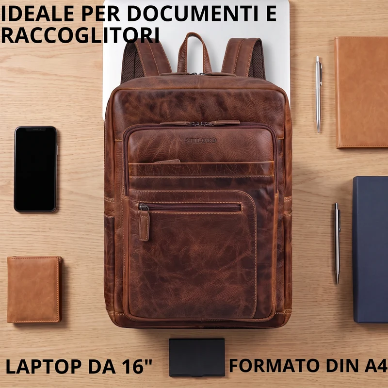 "Gilbert" Großer Leder Rucksack Herren Laptop 15 - 16 Zoll