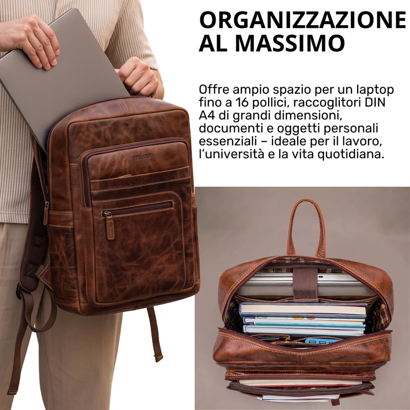 "Gilbert" Großer Leder Rucksack Herren Laptop 15 - 16 Zoll