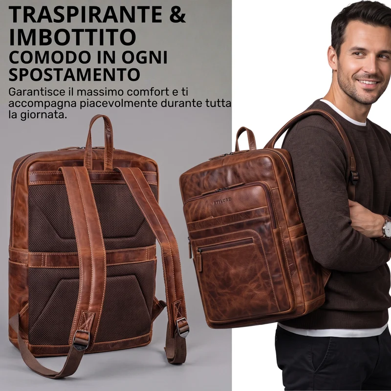 "Gilbert" Großer Leder Rucksack Herren Laptop 15 - 16 Zoll