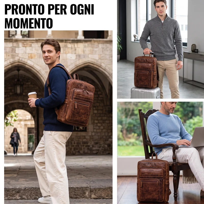 "Gilbert" Großer Leder Rucksack Herren Laptop 15 - 16 Zoll