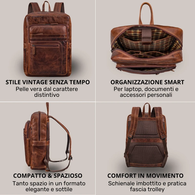 "Gilbert" Großer Leder Rucksack Herren Laptop 15 - 16 Zoll