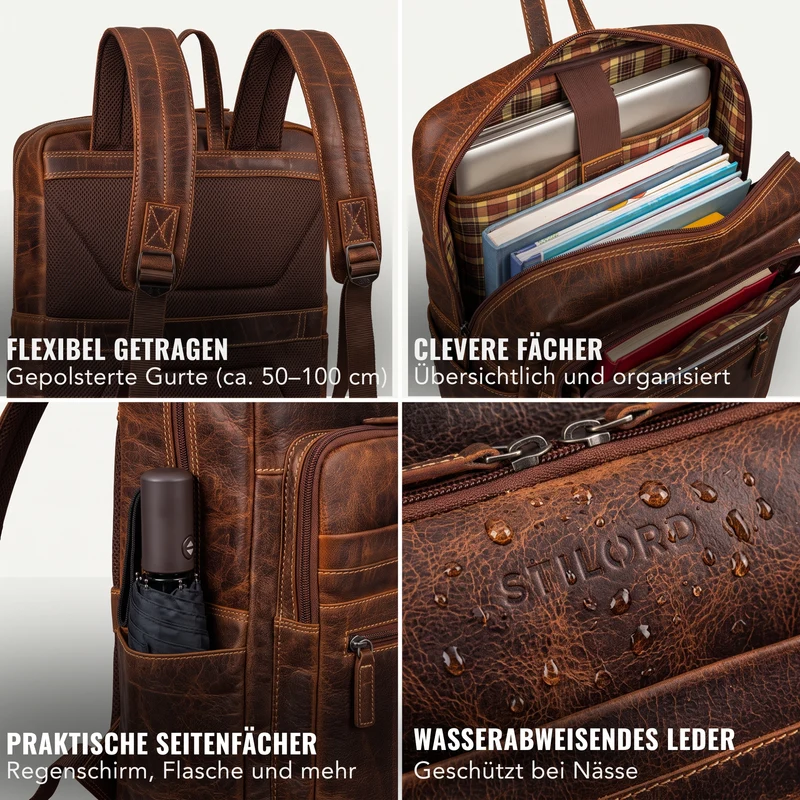 "Gilbert" Großer Leder Rucksack Herren Laptop 15 - 16 Zoll