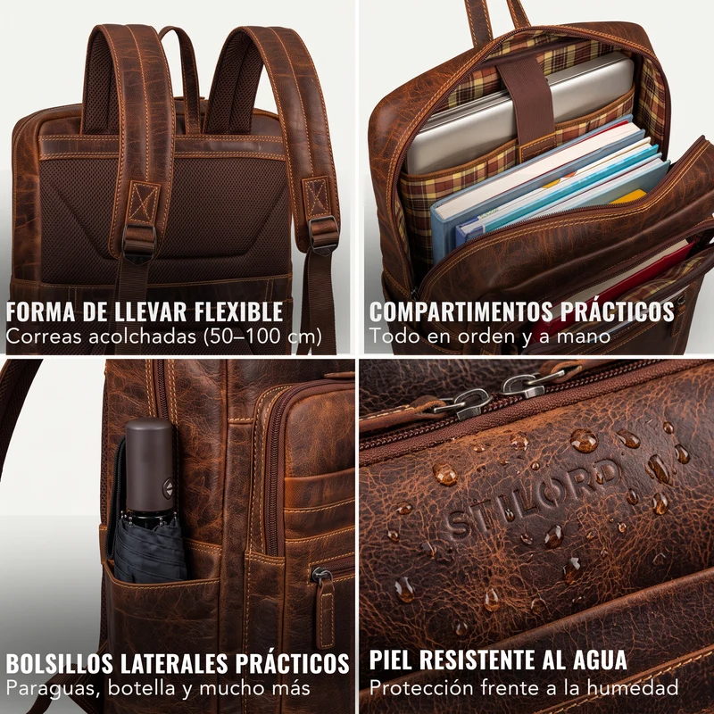 "Gilbert" Großer Leder Rucksack Herren Laptop 15 - 16 Zoll