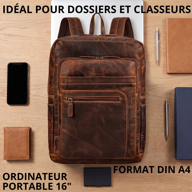"Gilbert" Großer Leder Rucksack Herren Laptop 15 - 16 Zoll