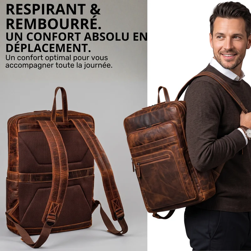 "Gilbert" Großer Leder Rucksack Herren Laptop 15 - 16 Zoll