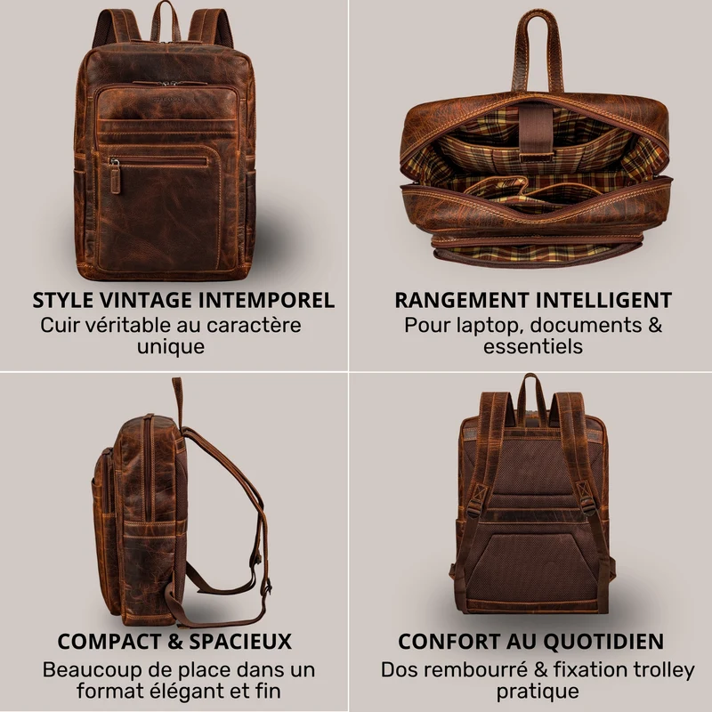 "Gilbert" Großer Leder Rucksack Herren Laptop 15 - 16 Zoll