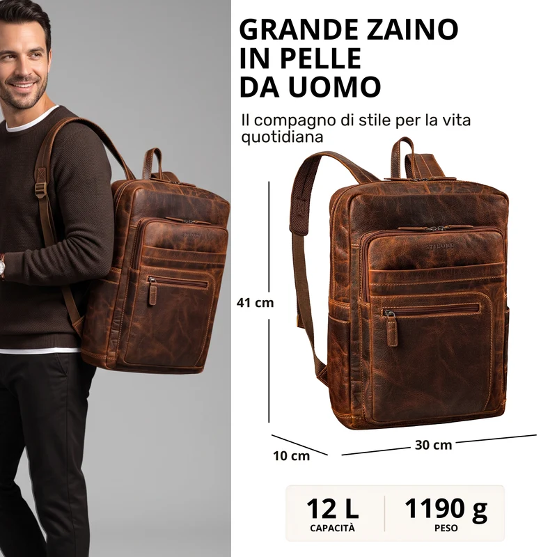 "Gilbert" Großer Leder Rucksack Herren Laptop 15 - 16 Zoll