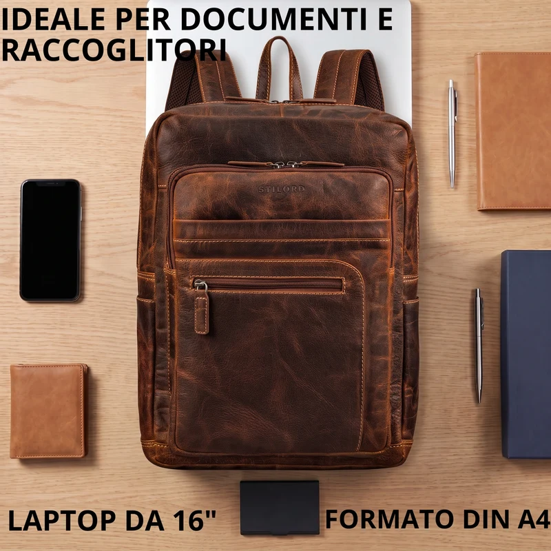 "Gilbert" Großer Leder Rucksack Herren Laptop 15 - 16 Zoll