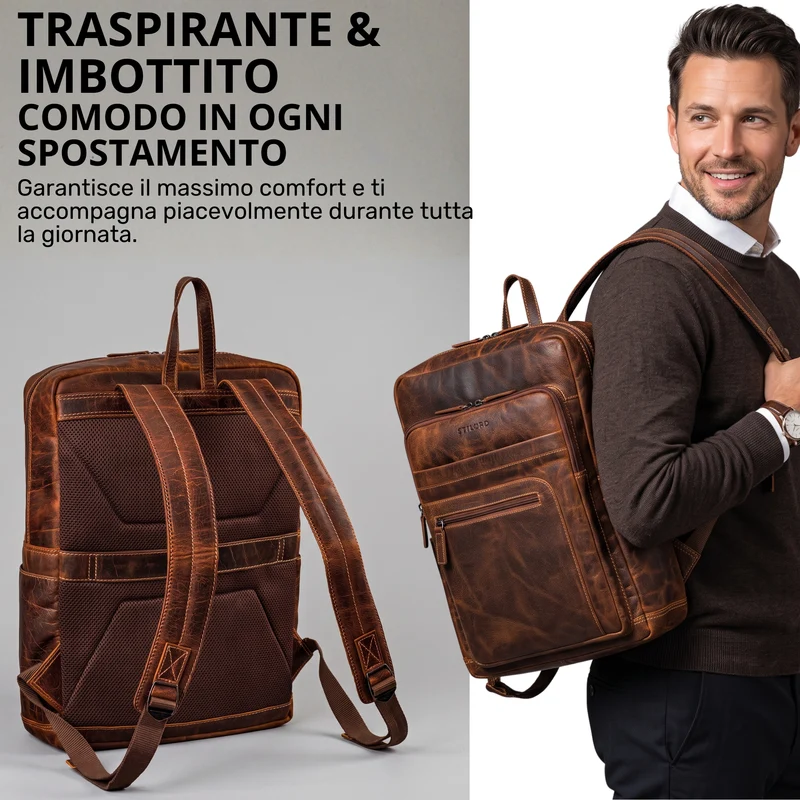 "Gilbert" Großer Leder Rucksack Herren Laptop 15 - 16 Zoll