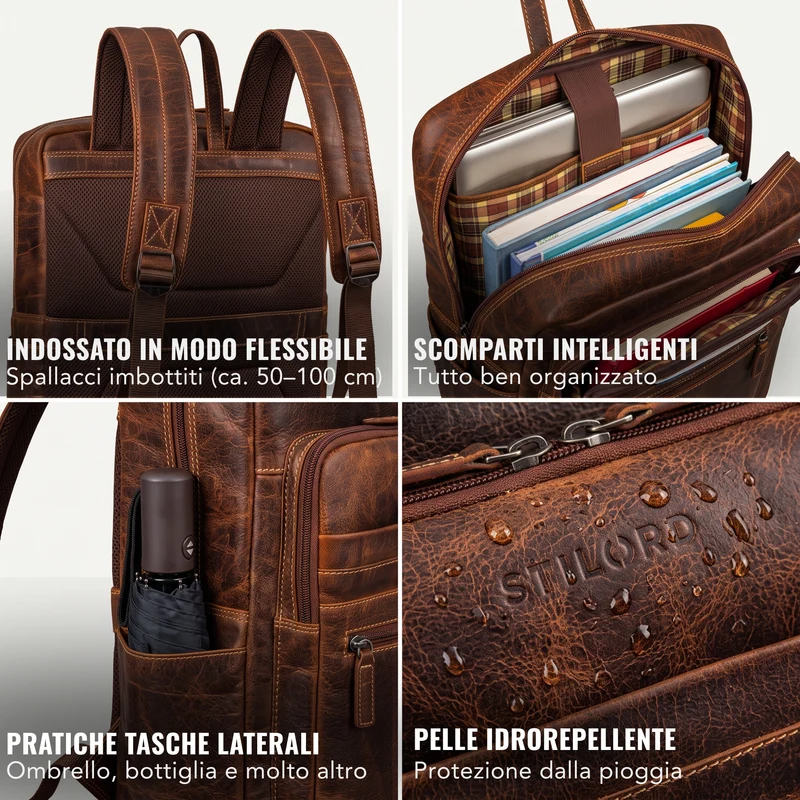 "Gilbert" Großer Leder Rucksack Herren Laptop 15 - 16 Zoll