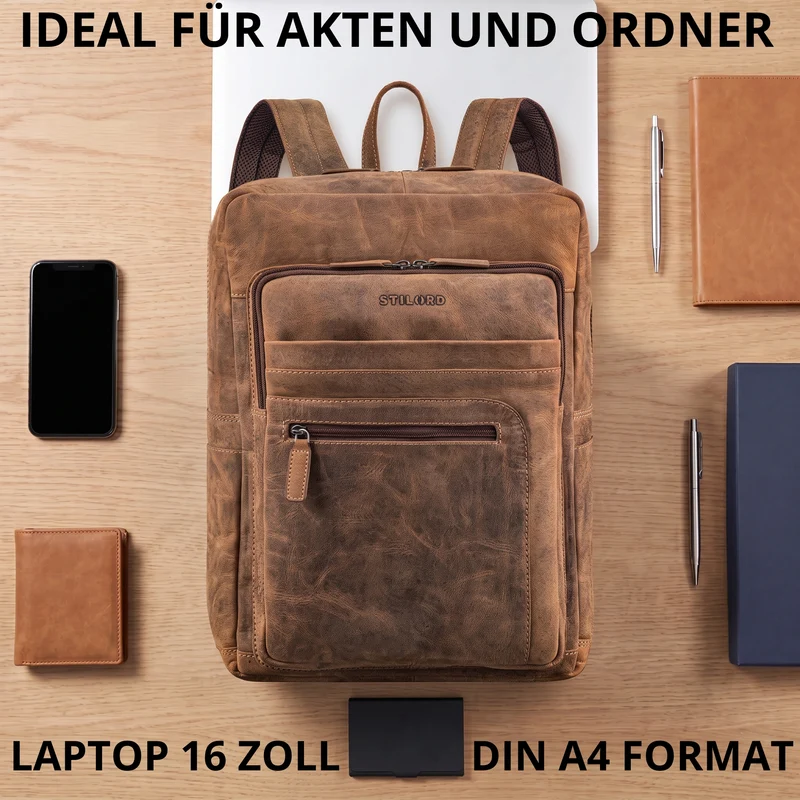 "Gilbert" Großer Leder Rucksack Herren Laptop 15 - 16 Zoll